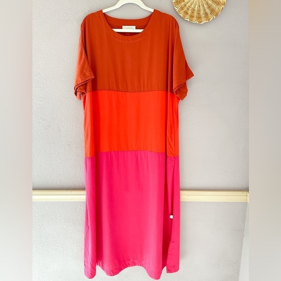 NOEN Nordic Oversized Dress Size 8 Orange/Pink/Red European Summer - Picture 2 of 6